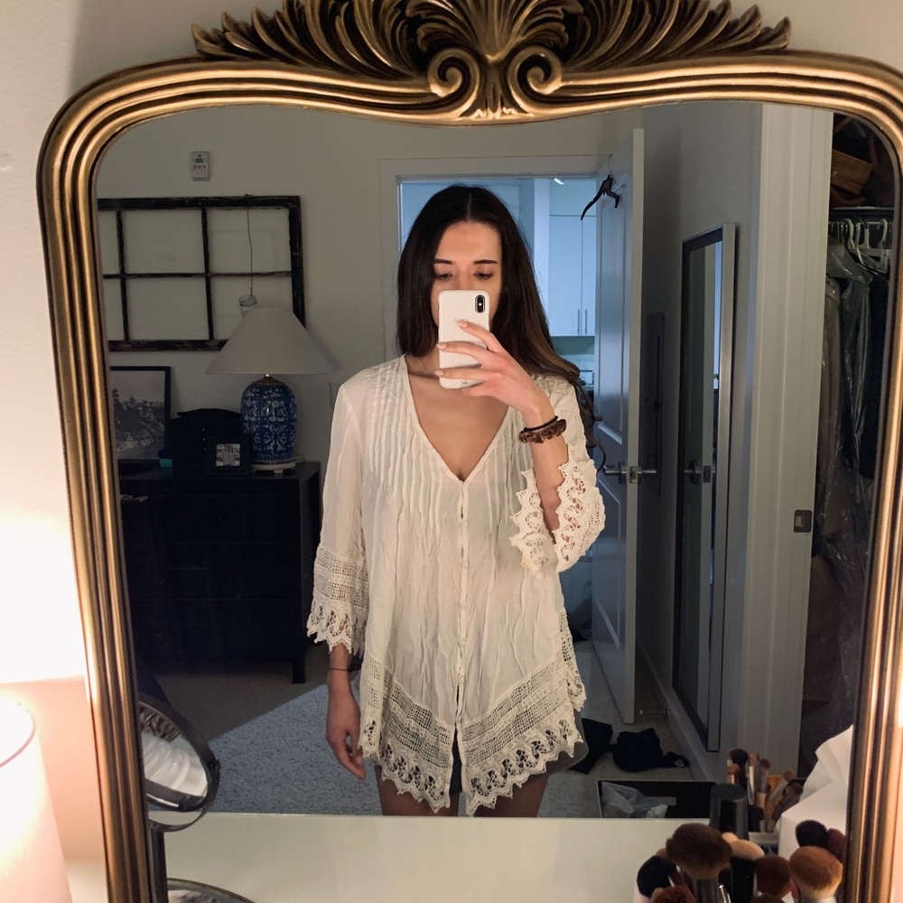 White Boho Flowy Beach Swimsuit Coverup